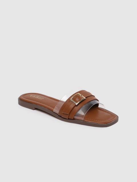 CERIZ Women Brown Solid Open Toe Flats