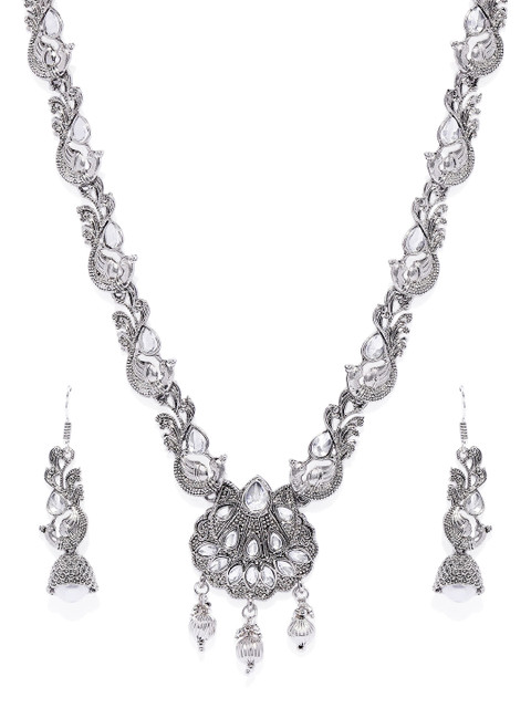 Spargz Women Silver-Toned Rhodium-Plated Oxidized AD-Studded Jewellery Set
Spargz Women Silver-Toned Rhodium-Plated Oxidized AD-Studded Jewellery Set
