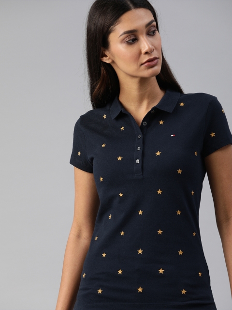 Tommy Hilfiger Women Navy Blue & Mustard Yellow Embroidered Slim Fit Polo Collar T-shirt
Tommy Hilfiger Women Navy Blue & Mustard Yellow Embroidered Slim Fit Polo Collar T-shirt