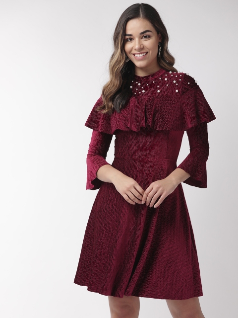 Madame Women Wine-Coloured Solid Velvet Finish Layered Fit and Flare Dress, Burgundy
Madame Women Wine-Coloured Solid Velvet Finish Layered Fit and Flare Dress, Burgundy