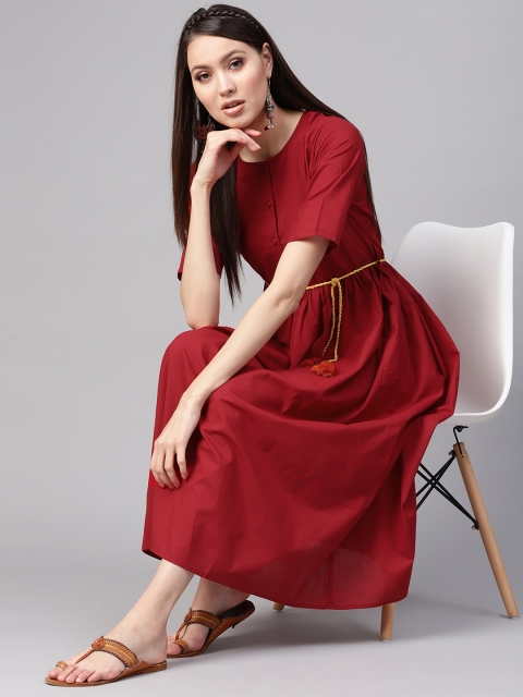 Nayo Women Red Solid Maxi Dress