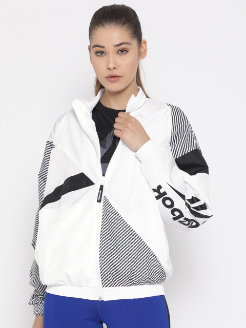 Reebok Classic Women White & Black Printed Vector Track Jacket