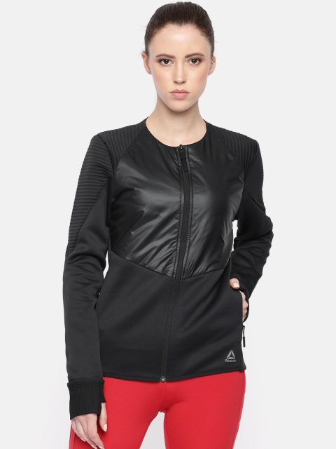 Reebok Women Black Solid Tailored Jacket