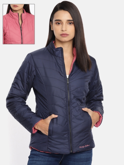 Foreign Culture By Fort Collins Women Navy Blue Solid Jacket