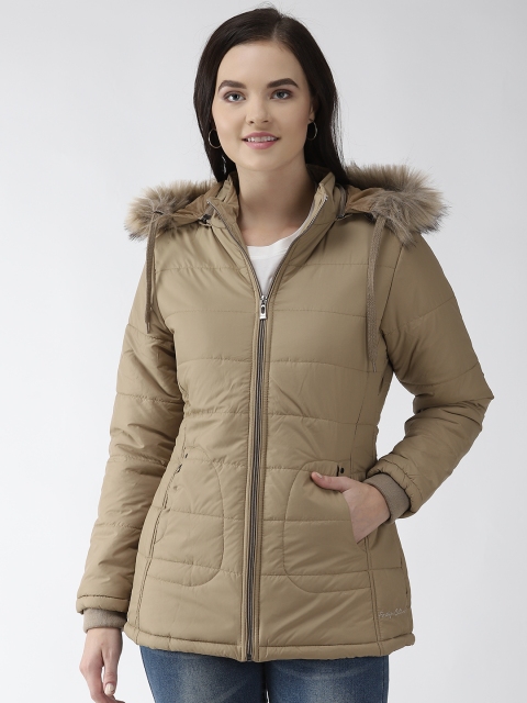 Foreign Culture By Fort Collins Women Khaki Solid Hooded Parka Jacket