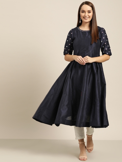 Sangria Women Navy Blue Solid Anarkali Kurta