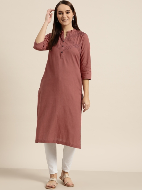 Sangria Women Rust Red Solid Straight Kurta