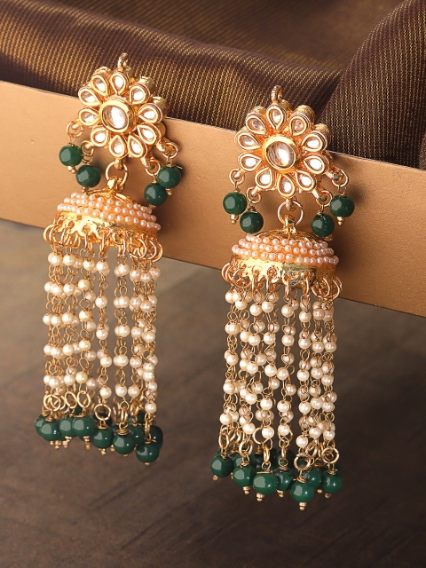 Zobby Green & White Gold-Plated Kundan-Studded & Beaded Handcrafted Dome Shaped Jhumkas
Zobby Green & White Gold-Plated Kundan-Studded & Beaded Handcrafted Dome Shaped Jhumkas
