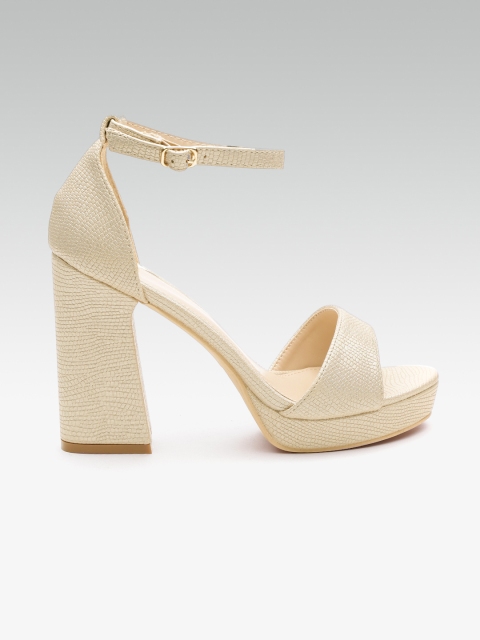 Carlton London Women Gold-Toned Croc Textured Block Heels