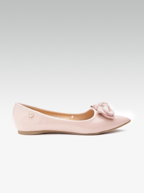 Carlton London Women Dusty Pink Solid Ballerinas with Bow Detail