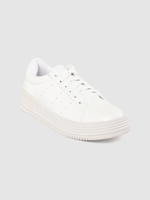 Tresmode Women White Solid Flatforms Sneakers