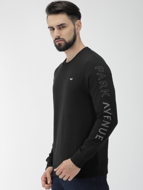 Park Avenue Men Black Solid Slim Fit Pullover Sweatshirt