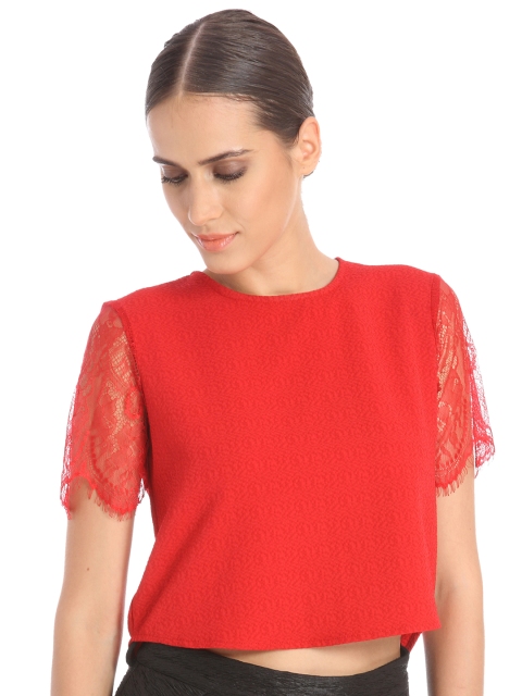 Vero Moda Marquee by Kangana Ranaut Women Red Self Design Crop Top