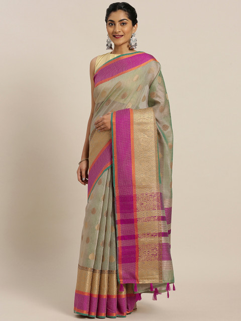 Pisara Olive Green & Pink Silk Blend Woven Design Chanderi Saree
Pisara Olive Green & Pink Silk Blend Woven Design Chanderi Saree