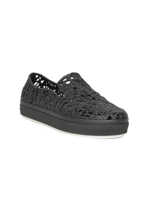 melissa Women Black Textured Slip-Ons