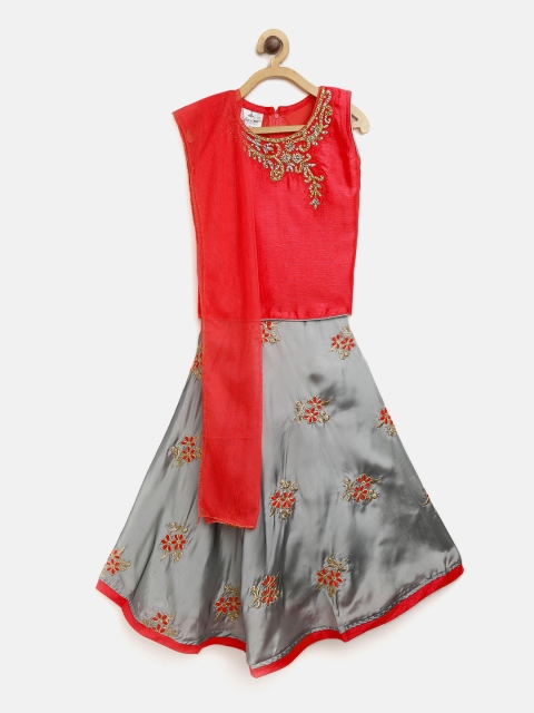 Aarika Girls Grey & Coral Pink Embellished Ready to Wear Lehenga & Blouse with Dupatta
Aarika Girls Grey & Coral Pink Embellished Ready to Wear Lehenga & Blouse with Dupatta