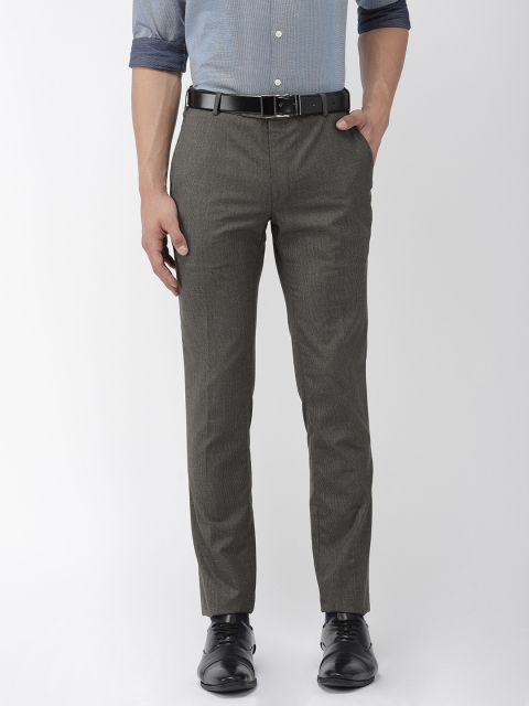Raymond Men Grey Slim Fit Checked Formal Trousers