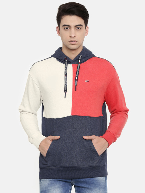 Tommy Hilfiger Men Blue & Coral Red Colourblocked Hooded Sweatshirt
Tommy Hilfiger Men Blue & Coral Red Colourblocked Hooded Sweatshirt