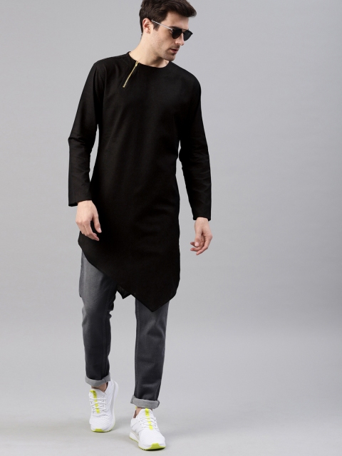 Svanik Men Black Solid Straight Kurta