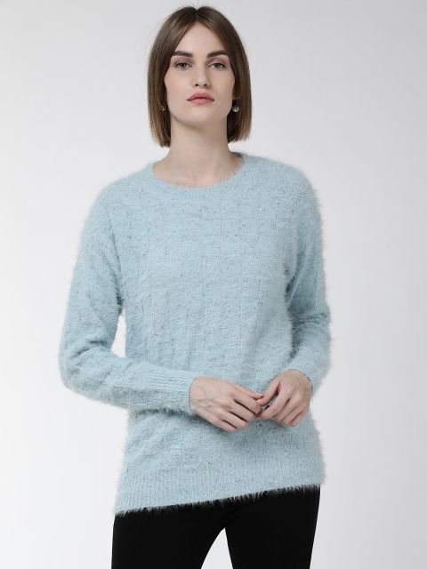 Fort Collins Women Blue Self-Checked Fuzzy Sweater