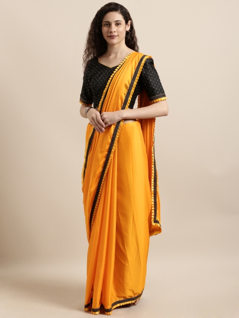 Tikhi Imli Yellow Solid Poly Crepe Saree