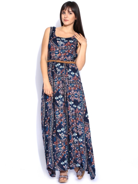 Tokyo Talkies Navy Printed Maxi Dress, Navy blue