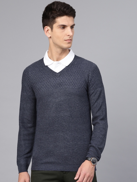 Van Heusen Men Navy Blue Ribbed Pullover