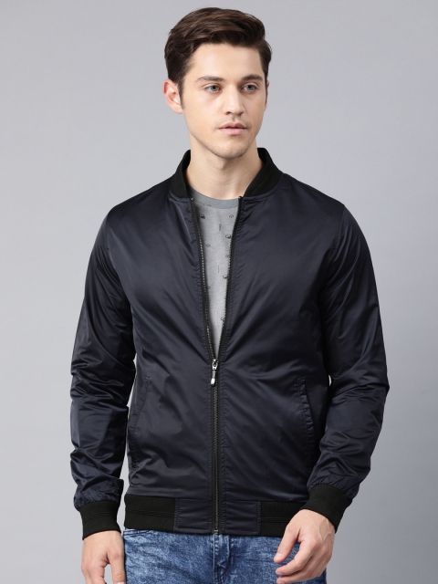 Van Heusen Men Navy Blue Solid Bomber Jacket