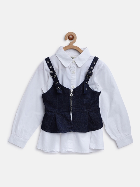 Nauti Nati Girls White & Navy Blue Regular Fit Solid Casual Shirt with Denim Corset
Nauti Nati Girls White & Navy Blue Regular Fit Solid Casual Shirt with Denim Corset