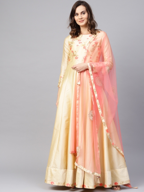 Inddus Women Cream-Coloured & Pink Floral Yoke Design Anarkali Kurta with Dupatta
Inddus Women Cream-Coloured & Pink Floral Yoke Design Anarkali Kurta with Dupatta