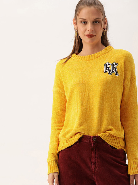 FOREVER 21 Women Yellow Solid Pullover Sweater 
FOREVER 21 Women Yellow Solid Pullover Sweater