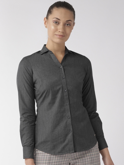 Park Avenue Women Charcoal Grey Slim Fit Solid Formal Shirt