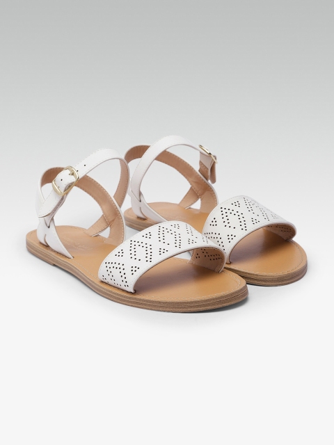 Steve Madden Women White Perforated Open Toe Flats