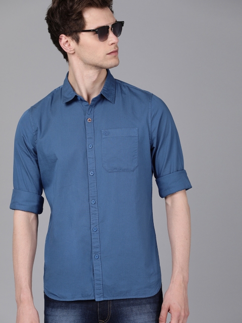 WROGN Men Blue Slim Fit Solid Casual Shirt