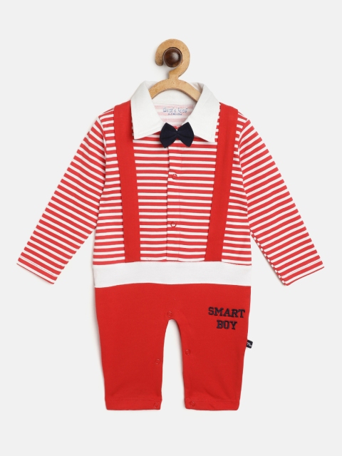 Moms Love Infant Boys Red & White Cotton Striped Rompers with Bow & Suspenders Detail
Moms Love Infant Boys Red & White Cotton Striped Rompers with Bow & Suspenders Detail