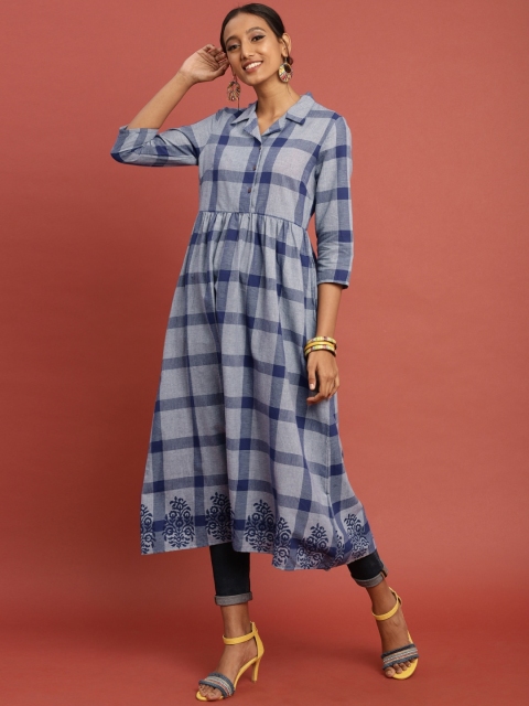 Taavi Women Navy Blue & White Hand Block Print Legacy A-Line Sustainable Kurta with Shirt Collar
Taavi Women Navy Blue & White Hand Block Print Legacy A-Line Sustainable Kurta with Shirt Collar