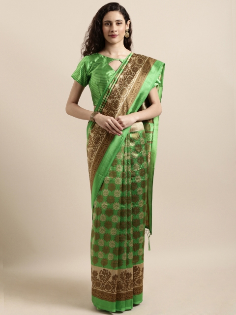 Shaily Green Silk Blend Printed Banarasi Saree