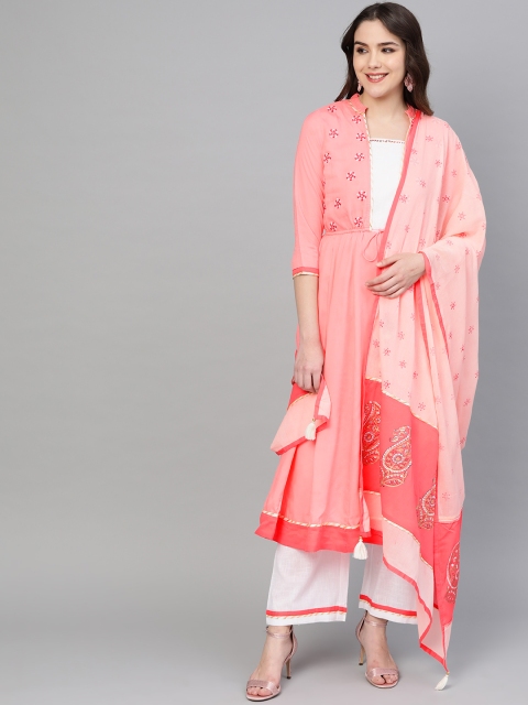 Rain & Rainbow Women Peach-Coloured & White Yoke Design Kurta Set with Block Print Detail
Rain & Rainbow Women Peach-Coloured & White Yoke Design Kurta Set with Block Print Detail