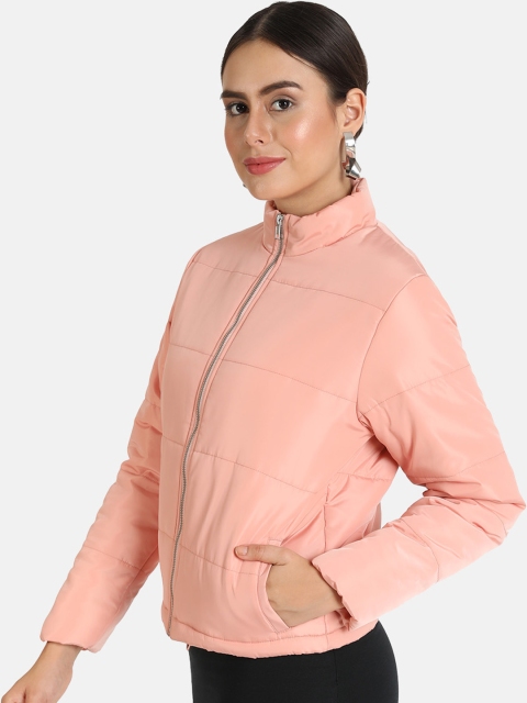VividArtsy Women Coral Pink Solid Puffer Jacket