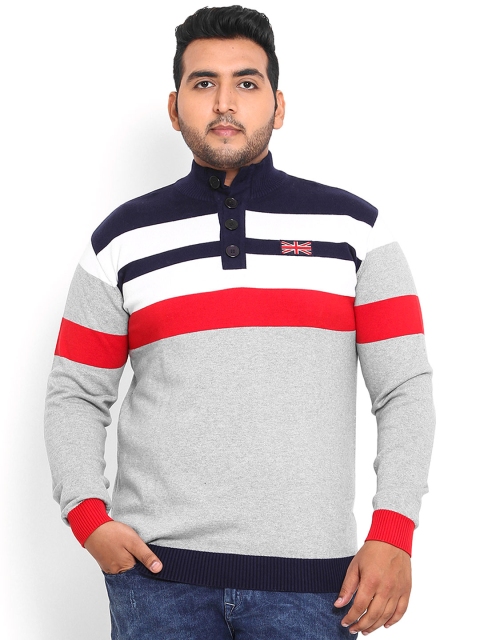 John Pride Plus Size Grey Striped Sweater