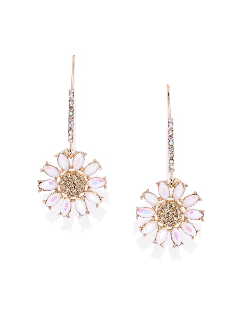 Golden Peacock Gold-Toned & White Floral Drop Earrings