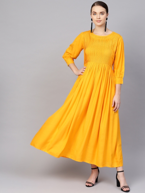 clorals Women Yellow Solid Maxi Dress