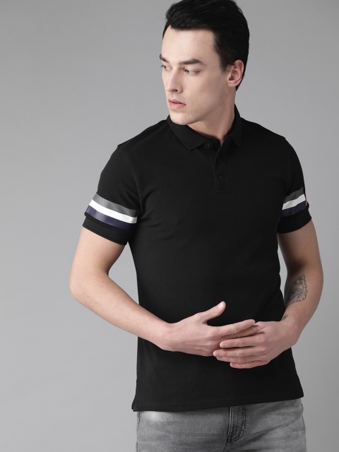 Roadster Men Black Solid Polo Collar T-shirt