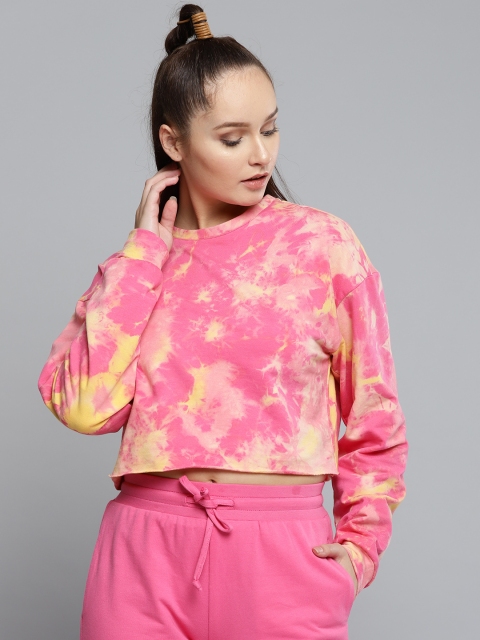 Besiva Women Pink & Yellow Dyed Sweatshirt