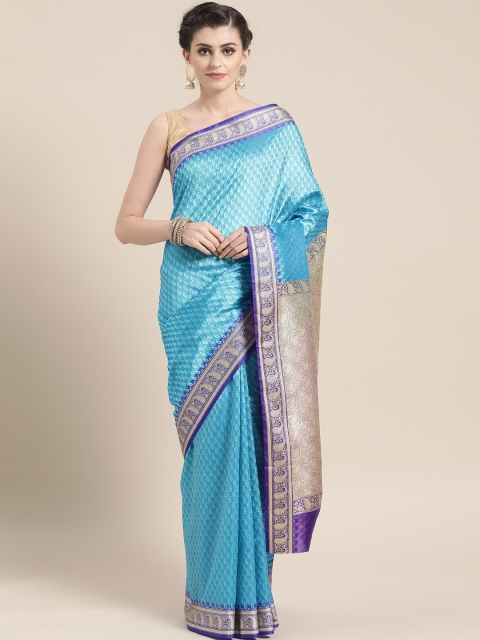 BANARASI SILK WORKS Blue Woven Design Banarasi Saree