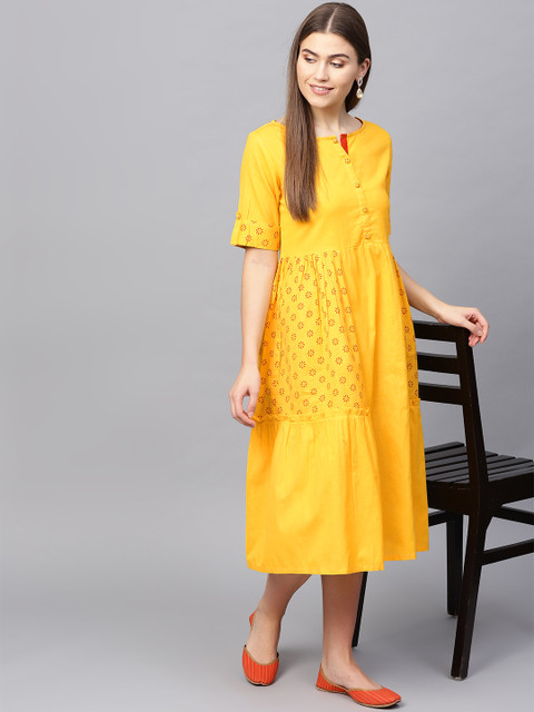 Tulsattva Women Mustard Yellow Printed Detail A-Line Dress
Tulsattva Women Mustard Yellow Printed Detail A-Line Dress