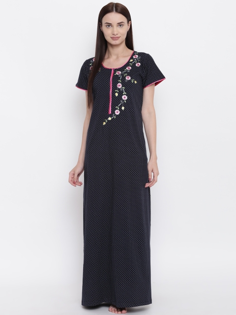 Sweet Dreams Navy Blue & White Micro Ditsy Print Maxi Nightdress with Floral Embroidery
Sweet Dreams Navy Blue & White Micro Ditsy Print Maxi Nightdress with Floral Embroidery