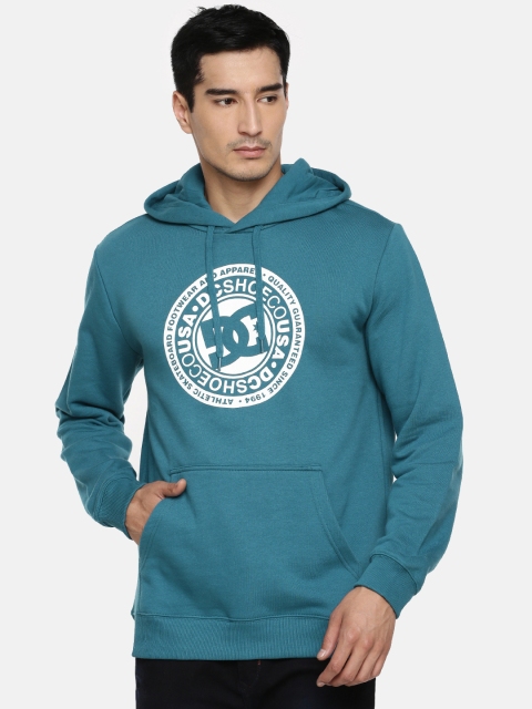 DC Men Blue Printed Hooded Sweatshirt
