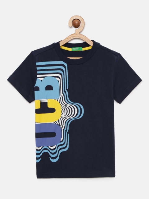 United Colors of Benetton Boys Navy Blue Printed Round Neck T-shirt