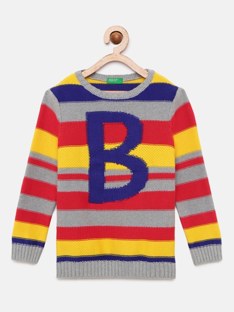 United Colors of Benetton Boys Grey & Red Striped Sweater